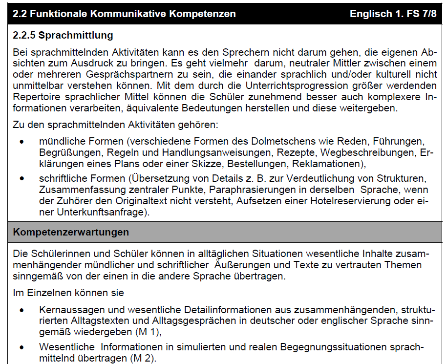 Ministerium für Bildung und Kultur: Lehrplan Englisch 1. Fremdsprache Klassenstufen 7 und 8. https://www.saarland.de/SharedDocs/Downloads/DE/mbk/Lehrplaene/Lehrplaene_Gymnasium/Englisch/Englisch_7und8_Gym_2014_1FS.pdf?__blob=publicationFile&v=1 (Zugriff: 16.01.2022)